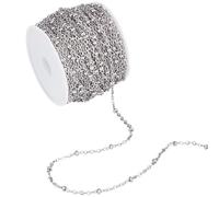 SUNNYCLUE Cadena de Eslabones de Cable de 33 pie/10 m Cadena de Acero Inoxidable Rollo de Cuentas de Metal Plateado Conector de Extensión Cadena con Carrete de Plástico para Hacer Joyas Collares Pulse