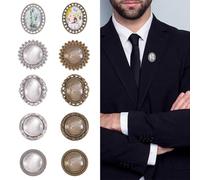 SUNNYCLUE DIY 10 PCS Bridal Groomsmen Bouquet Charms Pin Broche Photo Charms Wedding Boutonniere Pin Kit con bandejas Colgantes y cabujones de Vidrio Transparente Bronce Antiguo