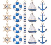 SUNNYCLUE Encantos Náuticos Ancla - 60 Piezas 5 Estilos Aleación A Granel Océano Azul Mar Marinero Barco Azul Marino Faro Verano Encanto para Hacer Joyas Mujeres Diy Collares Pe