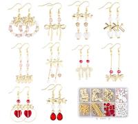 SUNNYCLUE Kit de 1 pares de Pendientes DIY para Hacer Aretes con Lazo para Mujer, de Aleación de Oro Claro, con Nudos de Lazo, Corazón, Lágrima, con Cuentas, para Bodas, 10 ideas de Moda para Principi