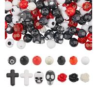 SUNNYCLUE Kit de 500 pieza de Cuentas de Calavera con Piedra, Cuentas de Calavera, Negro, Rojo, Blanco, Rosa, Flor Gótica, Dijes de Cruz, Dijes de Halloween, Espaciadores Sueltos para Hacer Joyas, Pul