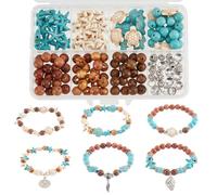 SUNNYCLUE Kit de fabricación de pulsera de océano con tortuga de mar, encantos de estrellas de mar, cuentas de madera y turquesa Shell cuentas para hacer joyería en azul