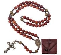 SUNNYCLUE Rosarios de Madera, Collar de Cuentas de Rosario de Madera, Medalla Y Dijes de Cruz, Cuentas de Madera Marrón Hechas A Mano con Bolsa de Tela para Joyería, Rosarios de Crucifijo, Collares pa