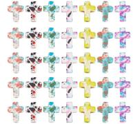 SUNNYCLUE Set de 140 Piezas de Cuentas Cruzadas de Piedras Preciosas Turquesas - 7 Estilos de Cruces en Piedra Sintética de Colores para Rosario con Forma de Crucifijo