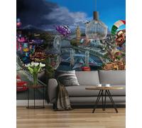 SunnyDecor Disney Cars Mural Papel Tapiz Foto Azul Satinado 368x254 cm