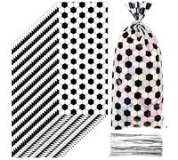 Sunnymove Paquete de 100 bolsas de celofán con lazos giratorios, bolsas de regalo de fiesta de fútbol, regalo para dulces aperitivos, suministros de fiesta de cumpleaños temáticos deportivos