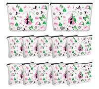 Sunnymove Paquete de 12 bolsas de cosméticos rosa y verde de princesa bruja regalos a granel 3D temática de amistad bolsa de maquillaje para mujeres con cremallera bolsa organizadora de artículos de