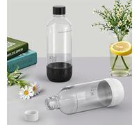 SunnyOcean Juego de 2 botellas de soda de 1 litro, sin BPA, sin PET, en blanco y negro, reutilizables, compatibles con máquina de soda y con dispensador de agua