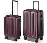 SunnyTour Juegos de equipaje, maleta ligera de mano y a cuadros con ruedas (50.8 cm/71.1 cm), Rojo y Negro, 2 Piece Set(20/28)