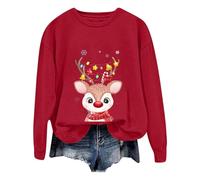 Sunnyuk Jersey Navideño para Mujer con Estampado de Renos y Gnomos - Sudadera Feat de Navidad, Manga Larga y Cuello Redondo en Tallas S a 3XL