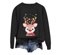 Sunnyuk Jersey Navideño para Mujer con Estampado de Renos y Gnomos - Sudadera Feat de Navidad, Manga Larga y Cuello Redondo en Tallas S a 3XL