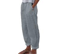 Sunnyuk Pantalones Mujer Verano Frescos Talla Grande Lino de Algodón Cintura Alta Pierna Ancha Baggy Suelto Pantalón Largo Ligeros Pantalón de Chándal Suave y Cómodo Yoga Pants Danza Pilates