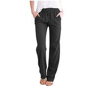 Sunnyuk Pantalones Mujer Verano Frescos Talla Grande Lino de Algodón Cintura Alta Pierna Ancha Baggy Suelto Pantalón Largo Ligeros Pantalón de Chándal Suave y Cómodo Yoga Pants Danza Pilates