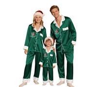 Sunnyuk Pijama Navideño Familia Colección 2025, Conjunto Pijama Hombre y Mujer, Ropa de Casa Seda Satén Talla Grande, Apto para Toda la Familia