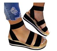 Sunnyuk Sandalias Mujer Verano Banda De Cuña Tobillera Cómoda Plataforma Abierta Womens Correa Plana Sandalias De Las Sandalias Elastic Women'S Sandalias Cuñas Esparto Fucsia