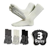 Sunolkie 3 pares de calcetines antideslizantes con los dedos, pilates y yoga, antideslizantes, de longitud media, absorbe el sudor y transpirables, deportivos y casuales, clásicos, Gris Oscuro + Negro