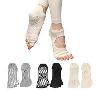 Sunolkie 3 pares de calcetines de yoga y pilates antideslizantes, calcetines de fitness y danza para mujer, calcetines de yoga de punta abierta antideslizantes de algodón transpirable
