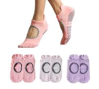 Sunolkie 3 pares de calcetines para yoga y pilates, antideslizantes, para mujer, fitness, baile, calcetines deportivos, suave algodón transpirable elástico con puntos de goma, calcetines atléticos