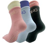 Sunolkie Calcetines antideslizantes para mujer, 3 pares de calcetines con los dedos para pilates antideslizantes para yoga, pilates, ballet, danza, fitness, baile de pies descalzos, gimnasia, blanco