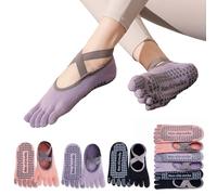 Sunolkie Calcetines de yoga antideslizantes de 5 dedos para mujer, de algodón transpirable, ideales para embarazo, barré y fitness, 3 pares, US 5-8 / EU 35-39 / UK 3-6