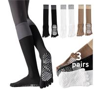 Sunolkie Calcetines de yoga antideslizantes para mujer, 3 pares de calcetines de compresión antideslizantes para pilates, diseño de cinco dedos para yoga, pilates, danza, fitness, barre y gimnasia