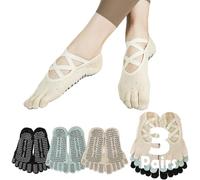 Sunolkie Calzas Antideslizantes para Yoga y Pilates para Mujer con 5 Dedos, Calcetines de Yoga con Agarre, Calzoncillos de Entrenamiento con Empuñaduras y Correas Antideslizantes, 3 Pares