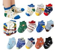 Sunolkie Pack de 12 Pares de Calcetines Antideslizantes de Algodón para Niños de 1 a 5 Años, Calcetines Bebé Niña Niño Transpirables