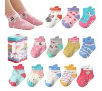 Sunolkie Pack de 12 Pares de Calcetines Antideslizantes de Algodón para Niños de 1 a 5 Años, Calcetines Bebé Niña Niño Transpirables