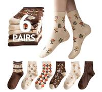 Sunolkie Pack de 6 Pares de Calcetines Tobilleros Mujer, Algodón Grueso, Diseño Floral Bonito, Calcetines Deportivos y Casual para Mujer y Chica, Talla 35-38