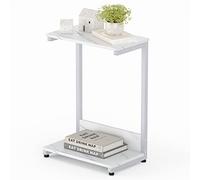 Sunon Mesa con Estante de Almacenamiento de 1 Nivel para Sala de Estar, Dormitorio, sofá de té y café, Marco de Metal Lateral, Oficina en casa, Espacios pequeños, Blanco, 114240172, Talla única