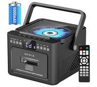 Sunoony Boombox - Combo de reproductor de CD de casete con Bluetooth, FM, control remoto, grabación de cinta, unidad AUX/TF/USB, reproductor de CD recargable con sonido estéreo y conector para