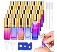 SUNOYA 25 botellas vacías Roll On de 5 ml, de cristal con bolas de acero inoxidable, rellenables para aceites esenciales, aromaterapia, perfume, cosméticos, con abridor y cuentagotas