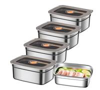 SUNOYA 4 Piezas Inoxidable Con Tapa, 1000ml Acero Inoxidable Con Tapa, Fiambrera Acero Inoxidable, Recipientes Herméticos De Acero Inoxidables Apilables, Para Congelador, Horno
