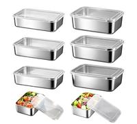 SUNOYA 6 fiambreras de acero inoxidable, fiambreras con tapa, recipientes herméticos de acero inoxidable con tapa, para alimentos o fiambreras para congelador (1100 ml x 3 + 1700 ml × 3)