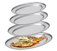SUNOYA Bandeja Ovalada De Acero,4 PZS Bandeja de Almacenamiento De Acero Inoxidable,Bandeja Para Servir De Acero Inoxidable Ovaladas,Bandeja Redonda Para Servir Para Comida(26cm,30cm,35cm,40cm)