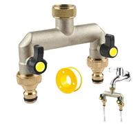 SUNOYA Distribuidor de 2 vías con Válvula Individual, Divisor de Manguera de 2 Vías, Divisor De Manguera De Jardín 2 Vías De Latón para Riego, Limpieza, Jardín, Ajustar y Cerrar El Flujo de Agua
