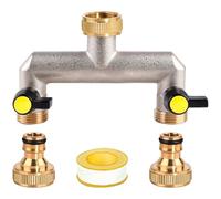 SUNOYA Distribuidor de agua para grifo de 2 vías, 3/4 pulgadas de latón, distribuidor de agua de 2 vías, distribuidor de 2 vías con válvula de bola, distribuidor de grifo de 2 vías con cinturón de