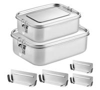 SUNOYA Fiambrera de acero inoxidable, 2 unidades, 850 ml y 1400 ml, fiambrera de acero inoxidable con 2 compartimentos, sin BPA, caja de 304 bento a prueba de fugas, para camping, picnic, viajes y