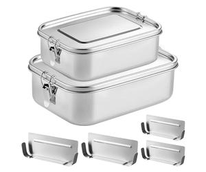 SUNOYA Fiambrera de acero inoxidable, 2 unidades, 850 ml y 1400 ml, fiambrera de acero inoxidable con 2 compartimentos, sin BPA, caja de 304 bento a prueba de fugas, para camping, picnic, viajes y