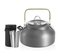 SUNOYA Hervidor de agua para camping, tetera de 0,8 L con 4 vasos de acero inoxidable, cafetera, hervidor de agua para camping, pícnic, senderismo