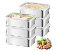 SUNOYA Juego con 6 fiambreras de acero inoxidable para frigorífico, caja de almacenamiento de alimentos con tapa, fiambreras frescas, modernas, 18,2 x 13 x 5,9 cm