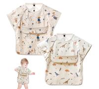 SUNOYA Juego de 2 baberos para bebé, baberos para destete con mangas cortas, baberos impermeables para bebé, baberos de alimentación respetuosos con la piel, lavables a máquina, ideales para BLW, a, M