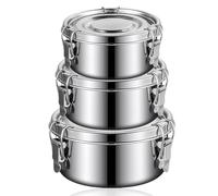 SUNOYA Juego de 3 recipientes de acero inoxidable para almuerzo, color plateado, 500 ml, 1000 ml, 1500 ml, herméticos, resistentes al calor, aptos para lavavajillas