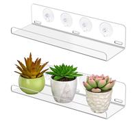 SUNOYA Juego de estantes para plantas con ventosa, 30 cm, soporte de pared transparente con 8 tazas para jardín interior