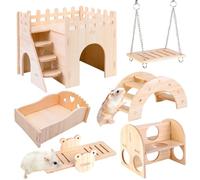 Juguetes para Hámsters de Madera, 6 Piezas Juguetes de Hámster - Hámster Escondite Casa Puente Balancín Balancín Juguete de Entrenamiento Hámster Accesorios para La Jaula para Ratas Jerbos Enano