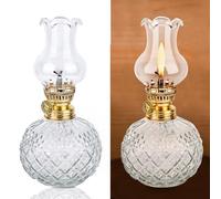 SUNOYA Lámpara de Aceite, Lámpara de Aceite Vintage de Vidrio Transparente con Mecha Brillo Ajustable, Lámpara de Aceite Decorativa a Prueba de Viento para Sala de Estar Comedor Uso de Emergencia