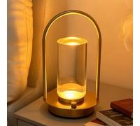 SUNOYA Lámpara de mesa LED inalámbrica, LED regulable sin cables, lámpara de mesa blanca cálida, material de cobre, lámpara de calentador de velas, portátil, batería táctil, regulable para interior y