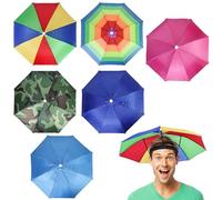 SUNOYA Niños Sombrero Paraguas, 6 Pieza Gorros De Paraguas Con Bandas Elásticas, Sombrero De Paraguas, Sombrero Plegable De Cabeza, Gorros De Paraguas para Pesca Playa Camping Senderismo Actividades