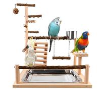 SUNOYA Parque Infantil para Loros y Periquitos con Copa Alimentadora y Bandeja, Juguete para Loros de Madera, 45 x 37 x 26 cm