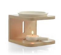 SUNOYA Quemador de fragancia para aceites esenciales, lámpara aromática de bambú de cerámica, lámpara aromática de bambú con portavelas y cuenco de aceite aromático, lámpara de aceite aromático de